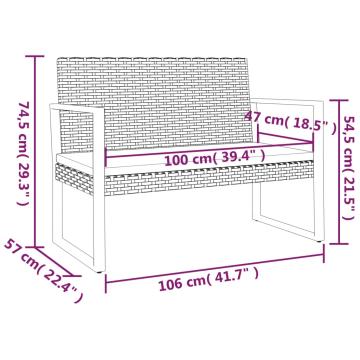 Banca de gradina cu perne, negru, 106 cm, poliratan
