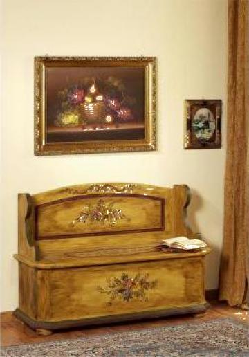 Bancuta stil rustic cu lada pictata