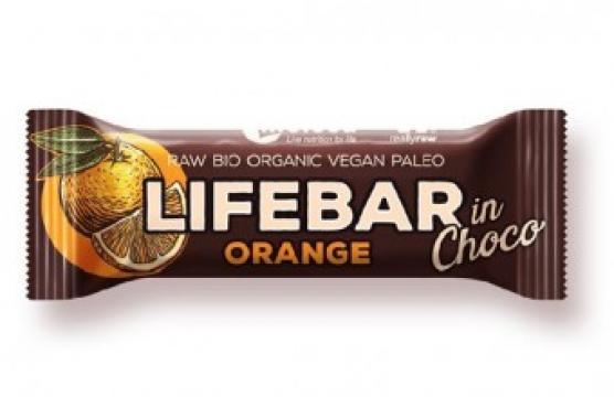 Baton cu portocale in ciocolata raw bio Lifebar 40g