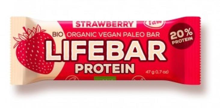 Baton proteic cu capsuni raw eco Lifebar 47g