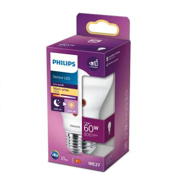 Bec LED cu senzor de lumina Philips A60, EyeComfort, E27
