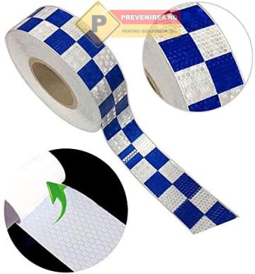 Benzi reflectorizante alb cu albastru