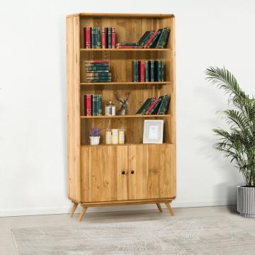 Biblioteca cu 2 usi 3 etajere, lemn masiv rustic periat
