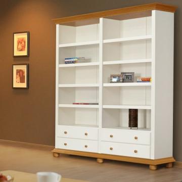 Biblioteca dubla lemn masiv, 180 x 45 x 203 cm, alb/miere