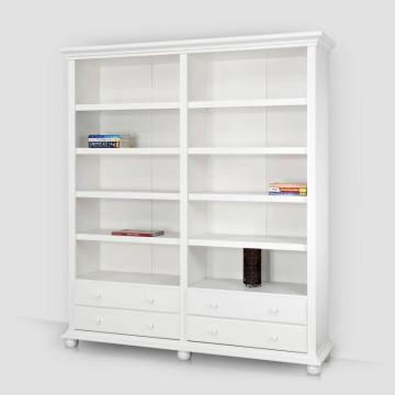 Biblioteca dubla, lemn masiv, 180 x 45 x 203 cm, alb unt