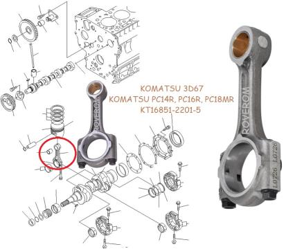 Biela motor Komatsu 3D67, Komatsu PC14R, PC16R, PC18MR