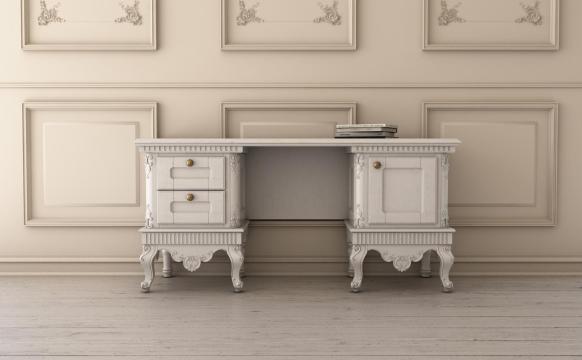 Birou cu 2 sertare si 1 usa, lemn masiv, 160 x 60 x 76 cm