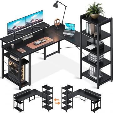 Birou de colt 155x140 cm negru, cu structura metalica