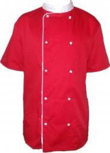 Bluza de bucatar rosie cu insertie alba