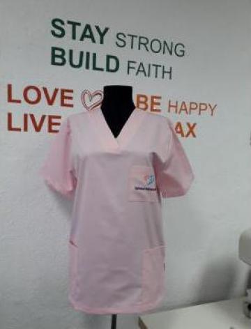 Bluza medicala cu anchior roz personalizata prin broderie
