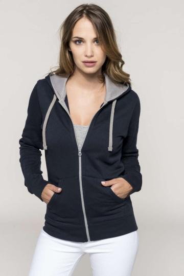 Bluzon Ladies contrast hooded full zip sweatshirt