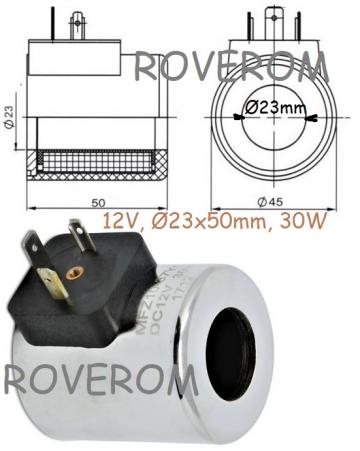 Bobina 12V, d23x50mm, electrovalava hidraulica