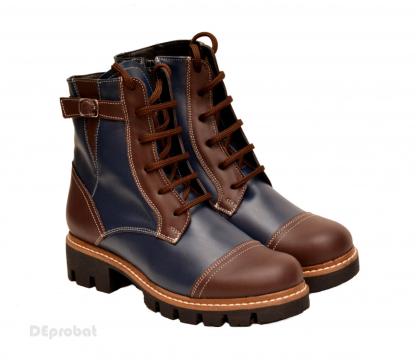 Bocanci dama piele naturala bleumarin cu maro sport-casual