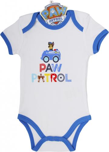 Body bumbac bebelusi baieti, Paw Patrols, alb cu albastru