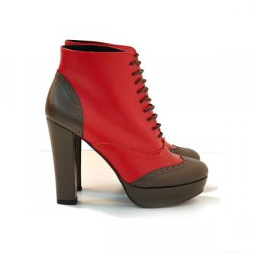 Botine online cu siret, rosu/maron