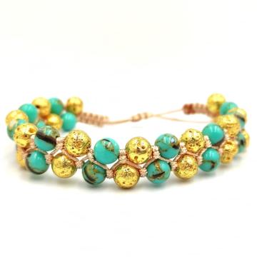 Bratara Lolit Handmade cu Howlit natural si roca vulcanica
