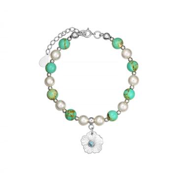 Bratara din perle si howlit, argint 925, Blooming Green