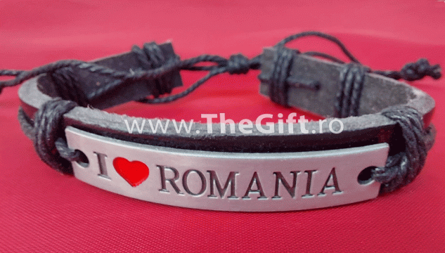 Bratara din piele si metal I love Romania