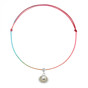 Bratara pentru picior din snur multicolor, scoica cu perla
