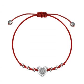 Bratara snur Mandala Hearts, cu margele, argint 925