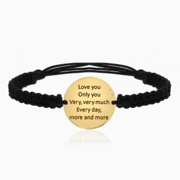 Bratara snur impletit cu banut 19 mm personalizat, argint 92