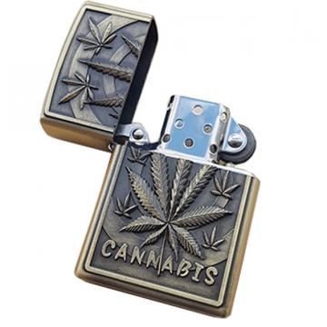 Bricheta zippo, 3D relief, metalica, cannabis