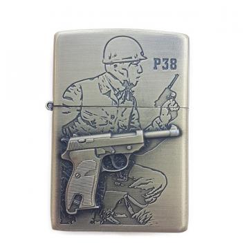 Bricheta zippo, 3D relief, metalica, soldat pistol P38