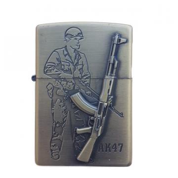 Bricheta zippo, 3D relief, metalica, soldat pusca AK47
