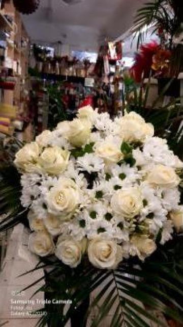 Buchet 25 trandafiri albi si crizanteme 0078