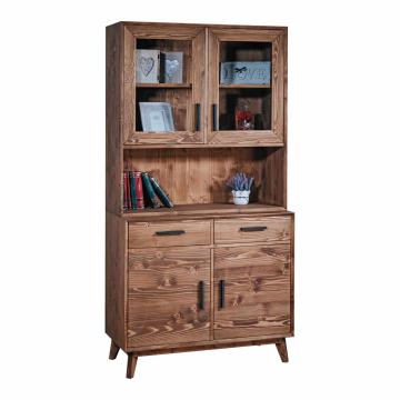 Bufet cu vitrina, lemn masiv, 98 x 45/35 x 190 cm