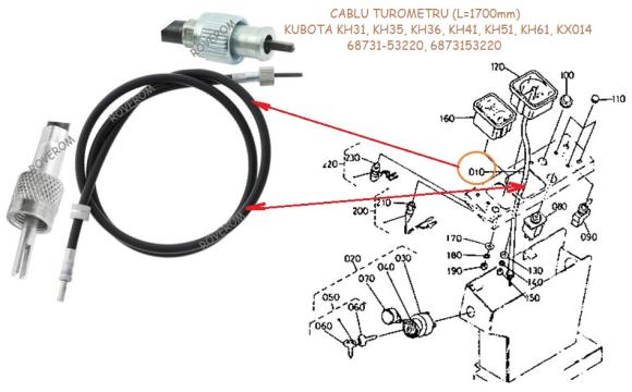 Cablu turometru Kubota KH31, KH35, KH36, KH41, KH51, KH61
