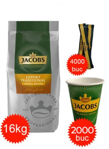 Cafea Jacobs Export Traditional, pahare 7oz Jacobs si zahar