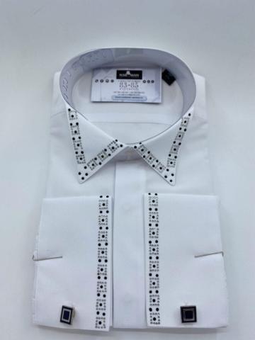 Camasa alba cu guler papion si pietre Swarovski
