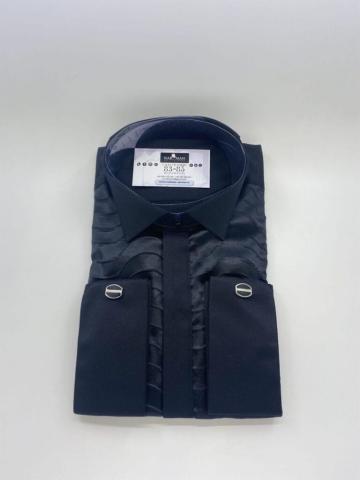 Camasa neagra cu guler papion si designe 3D pe material