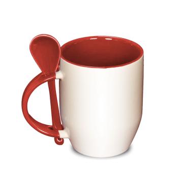 Cana cafea color cu lingurita rosu