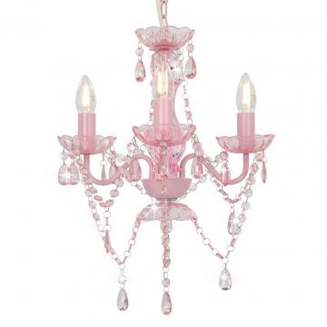 Candelabru cu margele, roz, rotund, 3 becuri E14