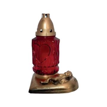 Candele din sticla rosie cu stativ cu inger S21