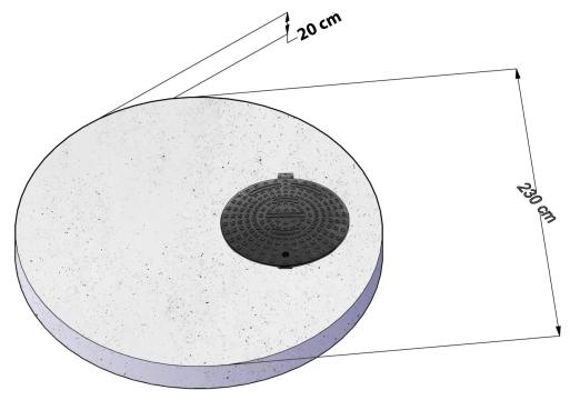 Capac camin rotund  230x20 cu rama din fonta de 40 tone