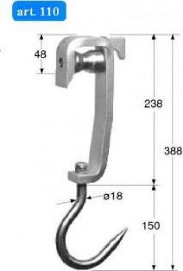 Carlig inox cu brida zincata pentru linie transport abatoare