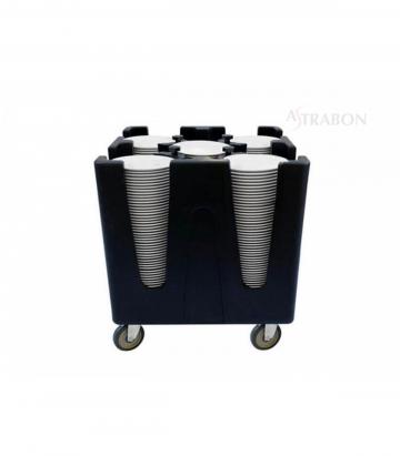 Carucior negru, transport farfurii cu 6 compartimente