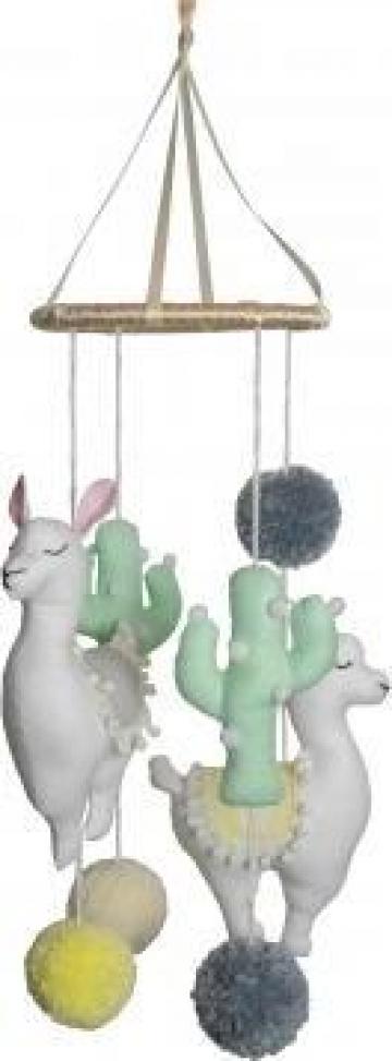 Carusel patut cu Llama si cactusi, vernil /alb