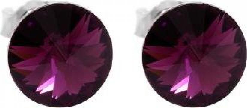 Cercei argint 925 si Swarovski Crystal Amethyst, 8mm