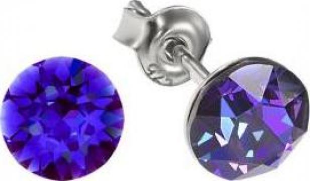 Cercei argint 925 si swarovski Crystal Heliotrope, 8mm