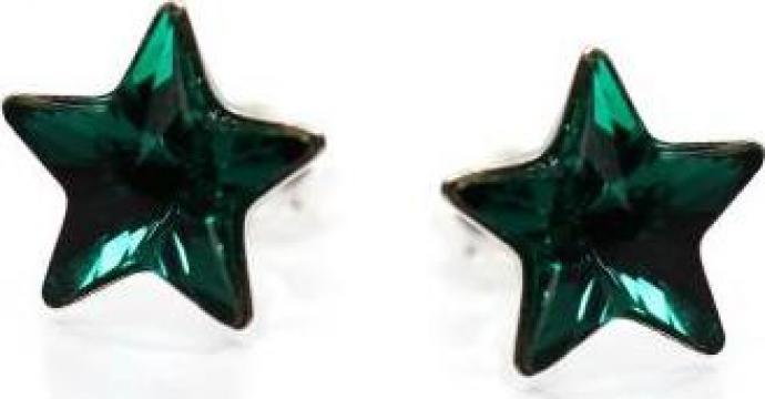 Cercei argint 925 si swarovski Stars Emerald