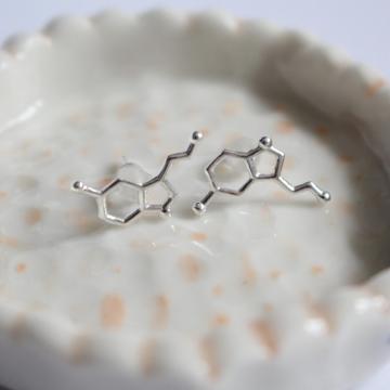 Cercei din argint cu molecula serotoninei