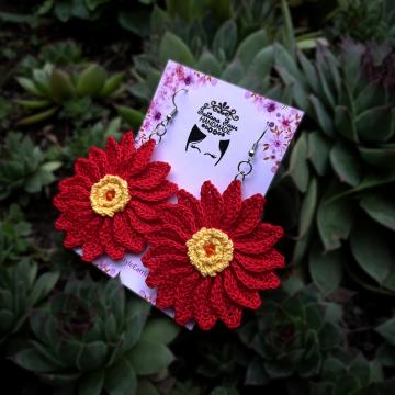 Cercei handmade unicat Red Sunflowers