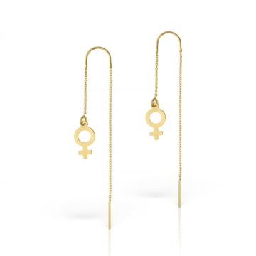 Cercei lant cu charm simbol Venus, argint 925 placat cu aur