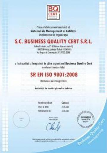 Certificat calitate conform SR EN ISO 9001:2001