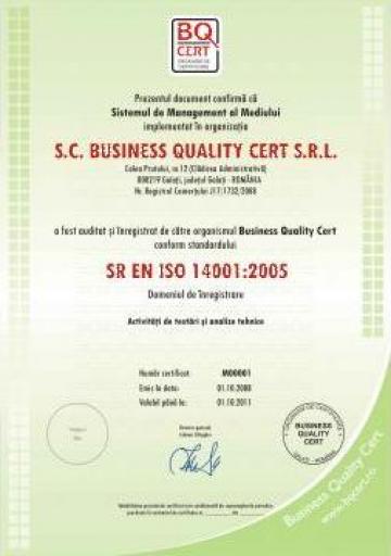 Certificat mediu conform SR EN ISO 14001:2005