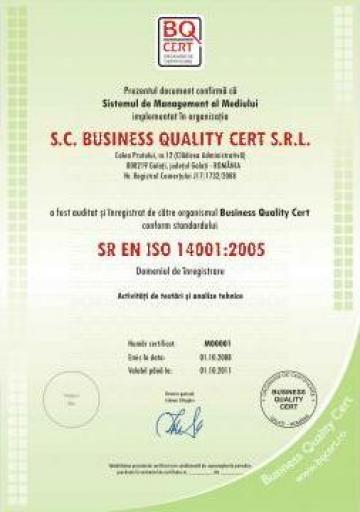 Certificat mediu conform SR EN ISO 14001:2005